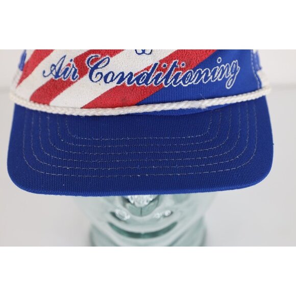 Vintage 70s 80s Distressed 3 Stripes Heating AC Flag Trucker Snapback Hat USA - Picture 3 of 9